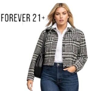 3X Plus Size Gorgeous Houndstooth Cropped Jacket from FOREVER 21+
